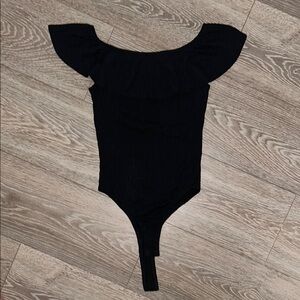 Kendall & Kylie Black Bodysuit with Ruffle Detail